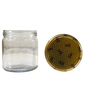 Rundglas 400ml 500g mit 82mm TO-Deckel / Wabenmotiv mit Biene (VE=12 Stück)