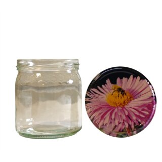Wabenglas 405ml / 500g mit 82mm TO-Deckel / Asternblüte (VE=12 Stück)