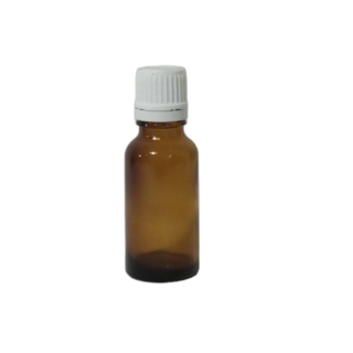 Tropfflasche braun, DIN 18, 20ml mit Tropfmontur weiß