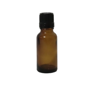 Tropfflasche braun, DIN 18, 20ml mit Tropfmontur schwarz